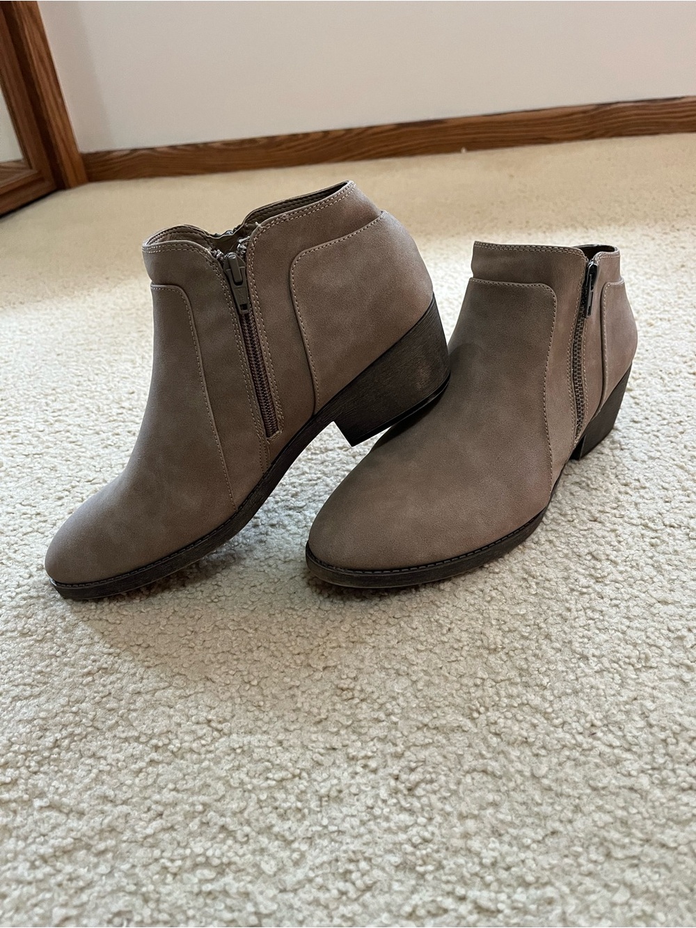 Maurices Abigail Suede Taupe Side Zip Ankle Boots - Women Size 11